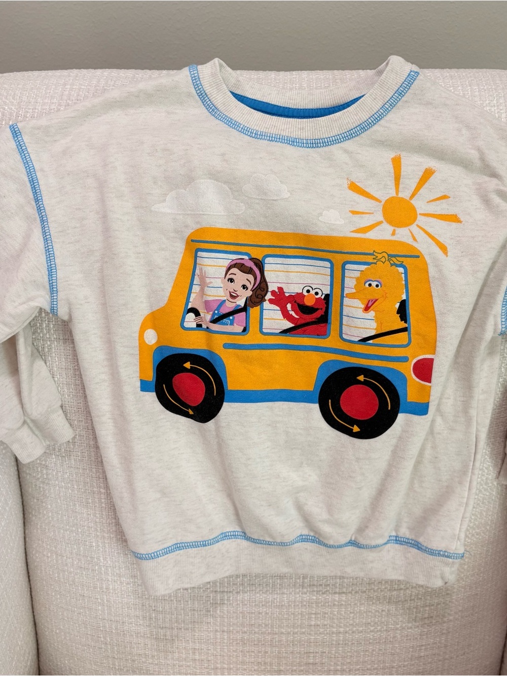 Rachel White Tee with Yellow Bus & Blue Trim